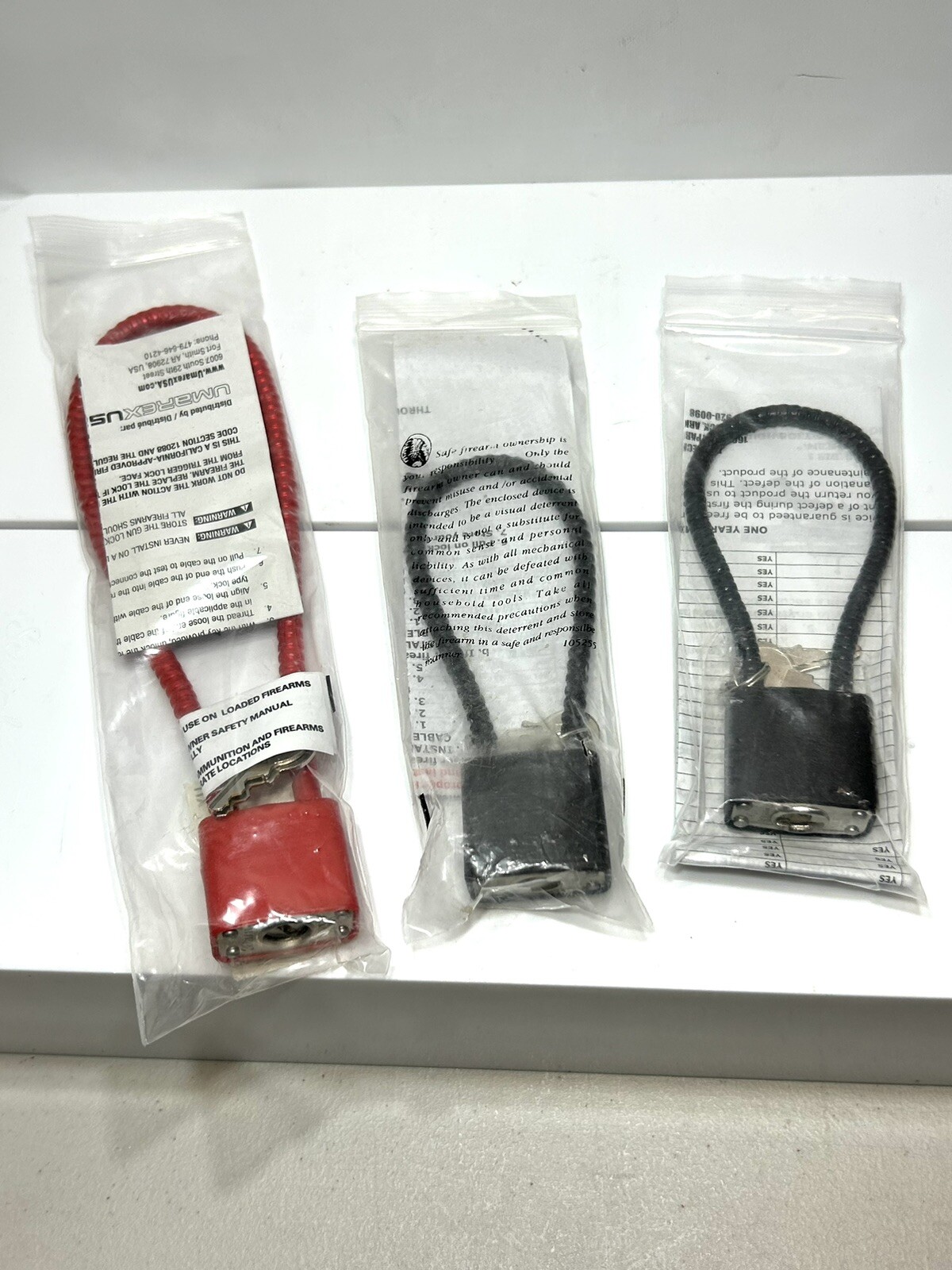 3- Gun Safety Cable Locks. 1-15”,2-8”. All New