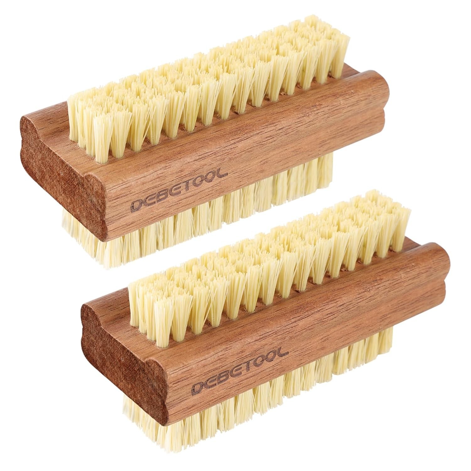 Acacia Wood Nail Brush, 2 Pack Wooden Nail Scrub Brush for Fingernail Cleaning,N