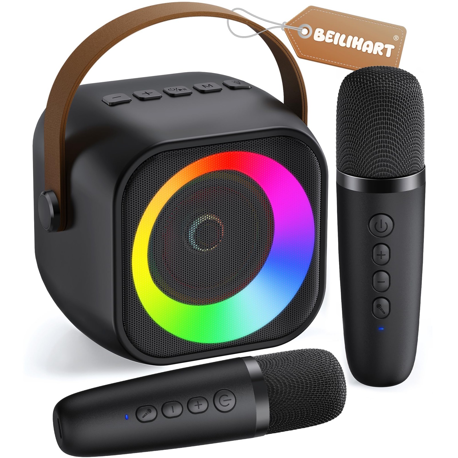 Mini Karaoke Machine, Portable Bluetooth Karaoke Speaker with 2 Wireless Microph