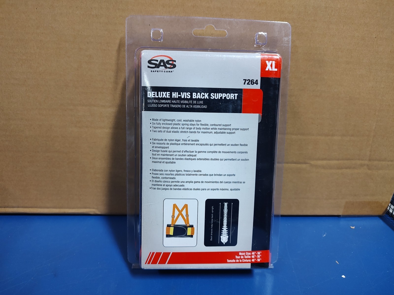 SAS Deluxe Hi-Vis Back Support XL Waist Size 46" - 56" New