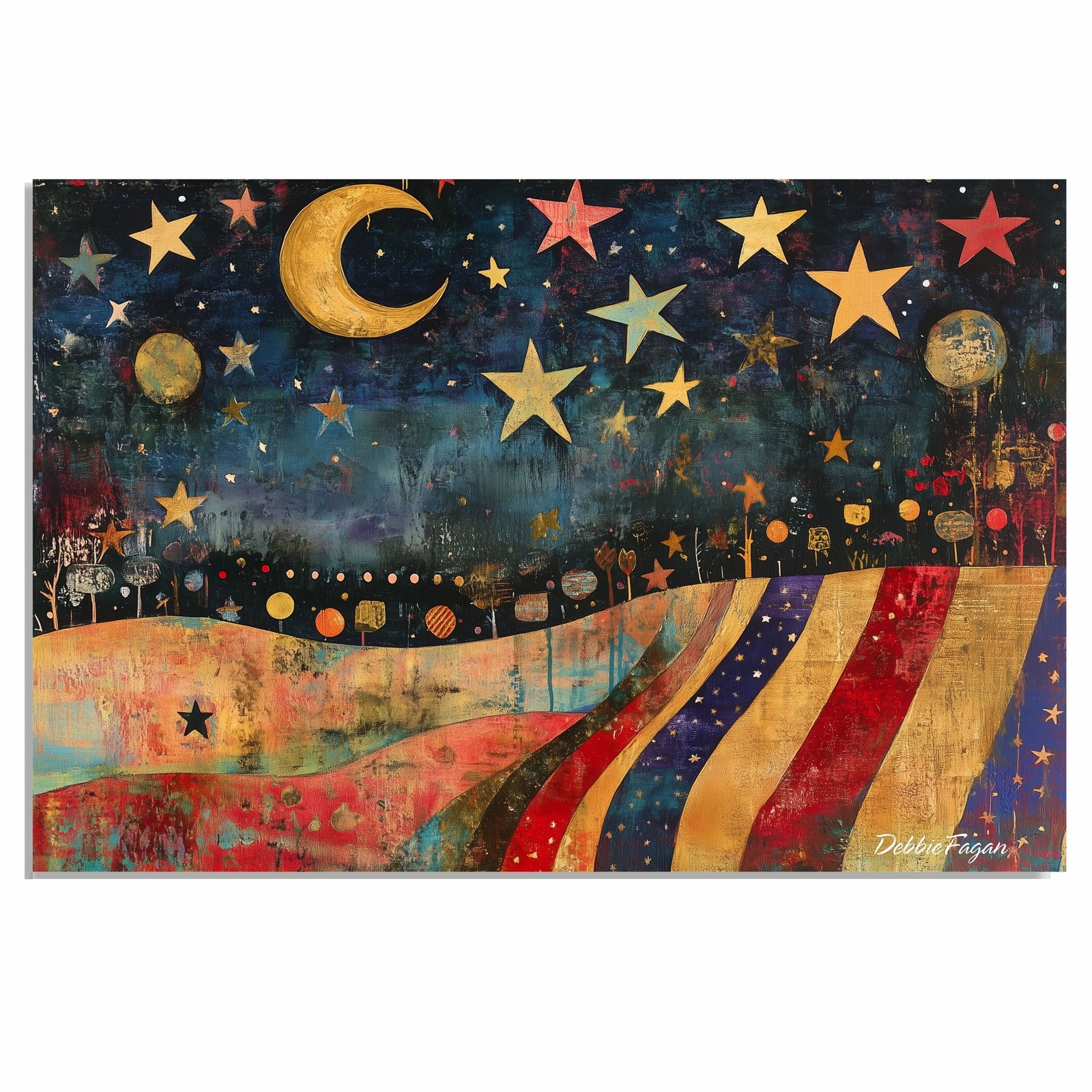 4th of July Folk Art Flat Rolled, Framed or Wrapped Canvas