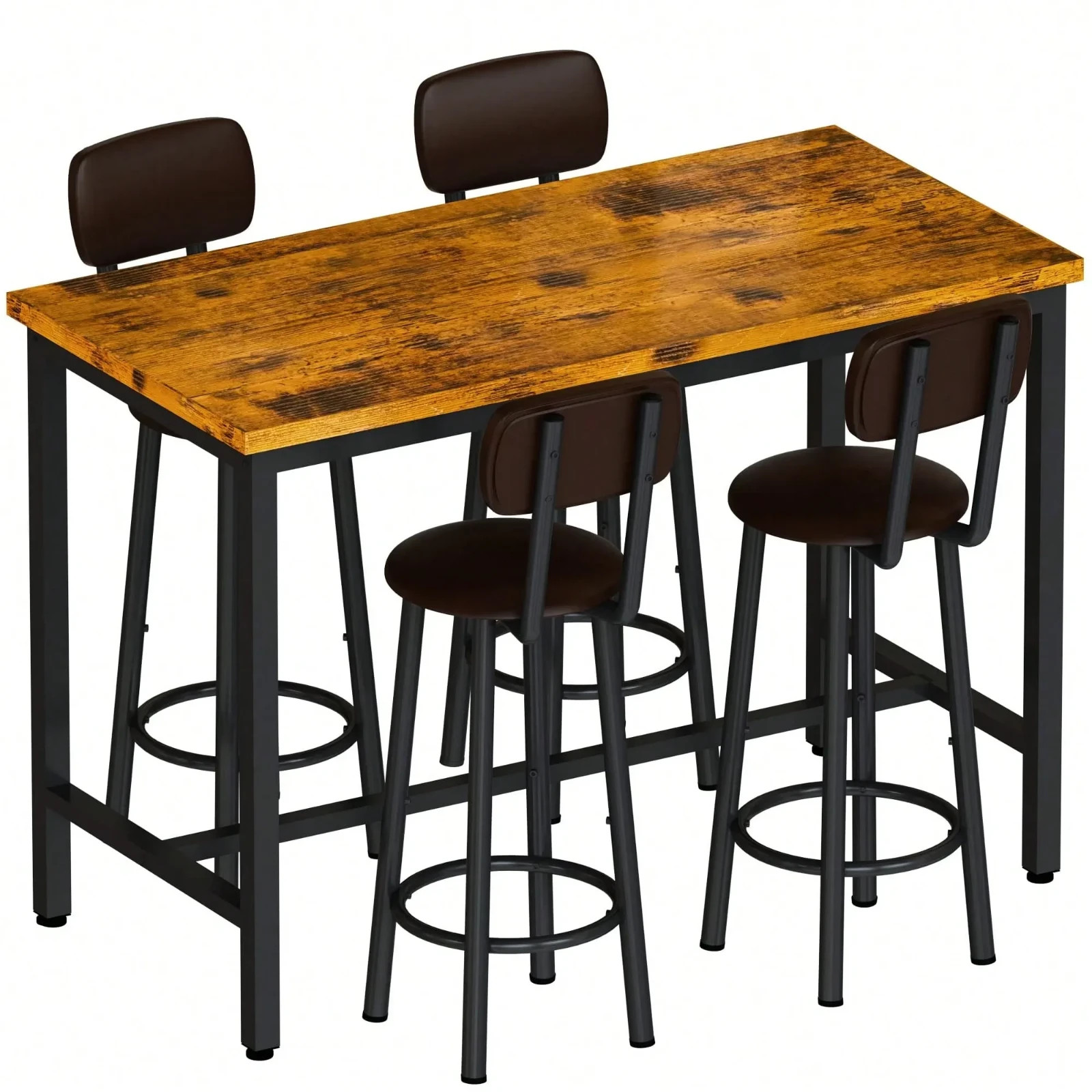 5Pcs Dining Table Set Imitation Marble Table With 4 PU Upholstered Stool & Chair