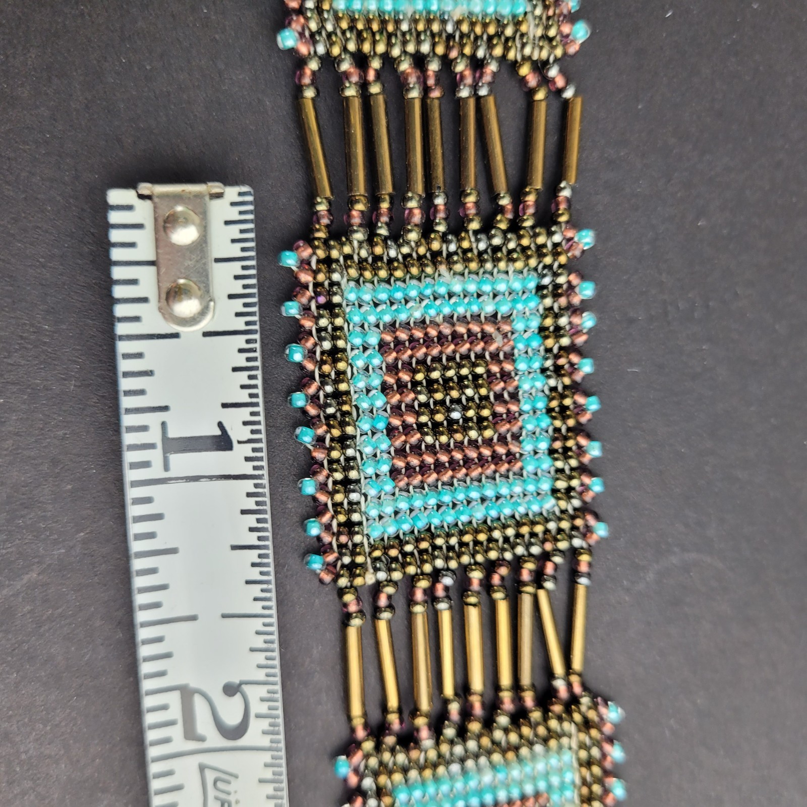 BOHO Seed Bead Adjustable Bracelet Handmade Blue Brown Mauve 5.5-7"
