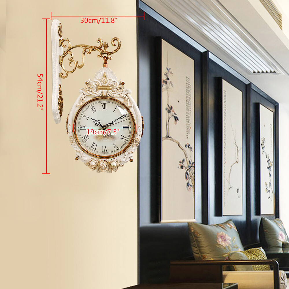 Double-Sided Wall Mounted Clock Accurate Pointer Clock Vintage Hanging Clock NEW