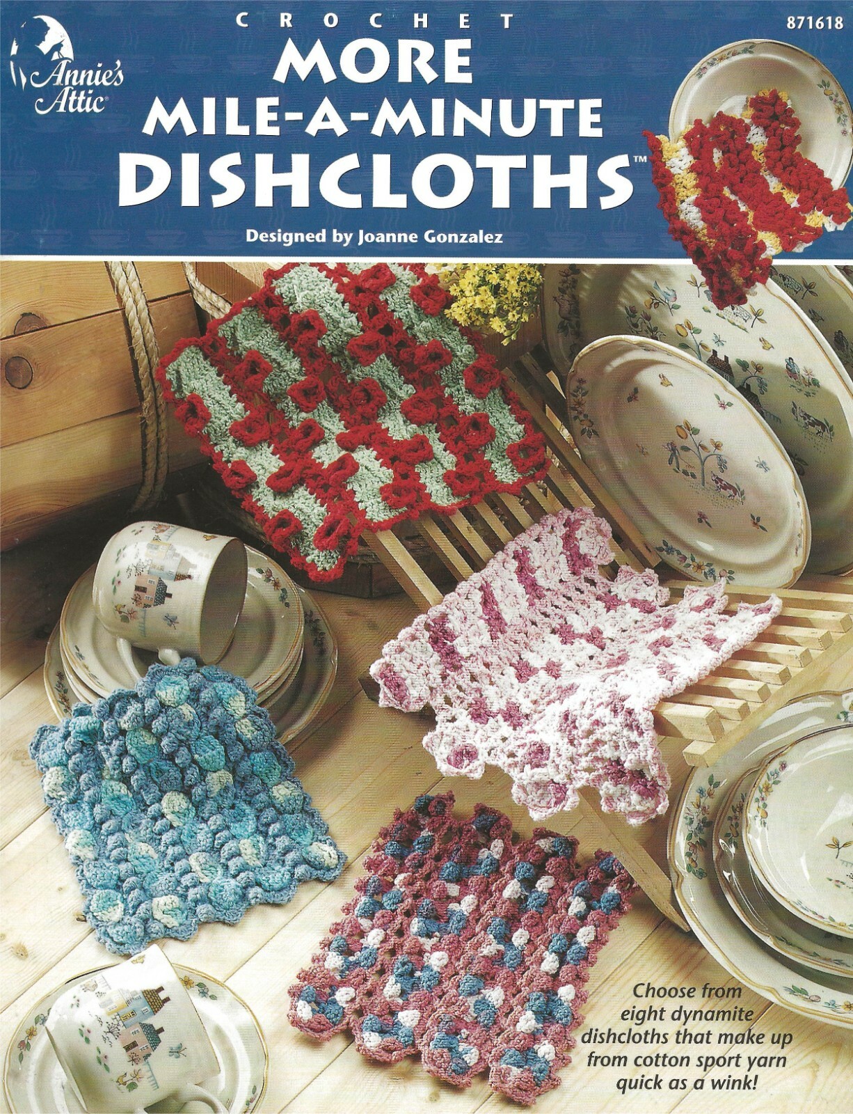 More Mile-A-Minute Dishcloths Crochet Pink Ruffle Wild Fire Roses Pillow Puffs