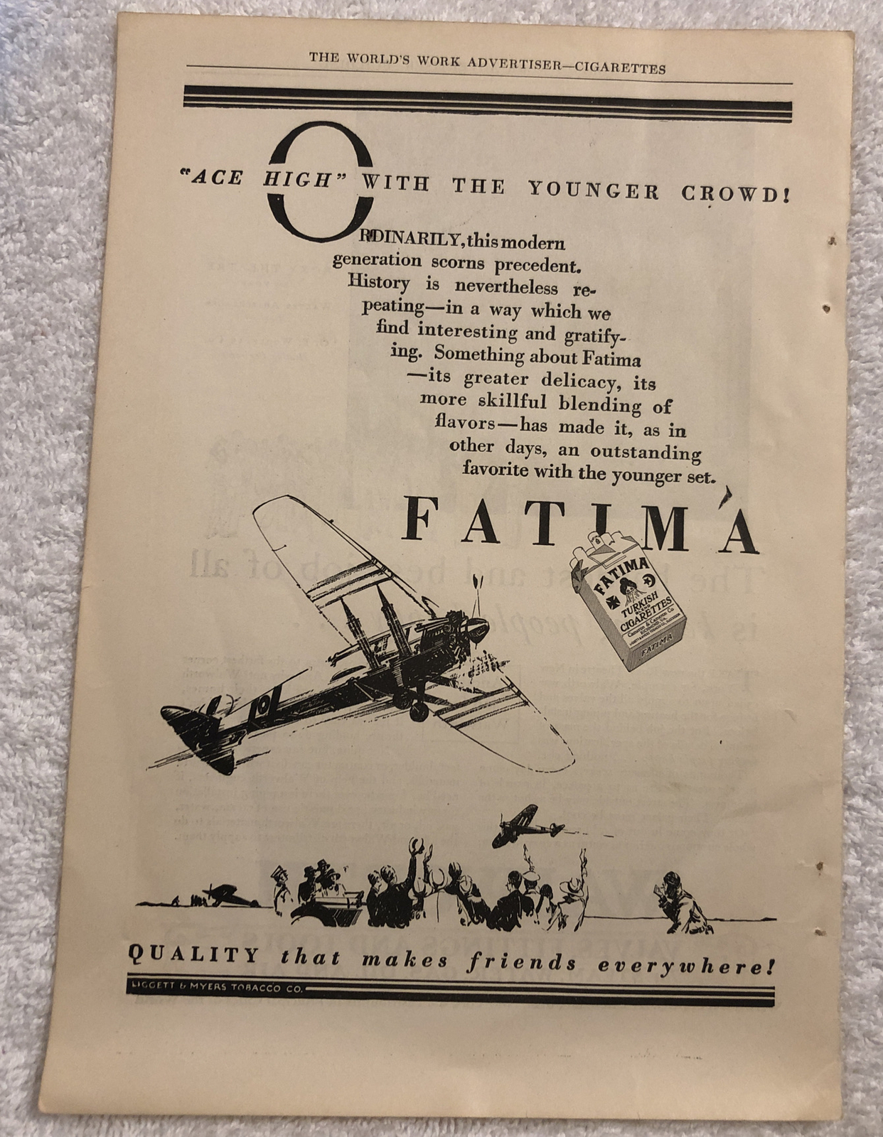Vintage 1927 Fatima Turkish Cigarettes - Full Page Magazine Ad