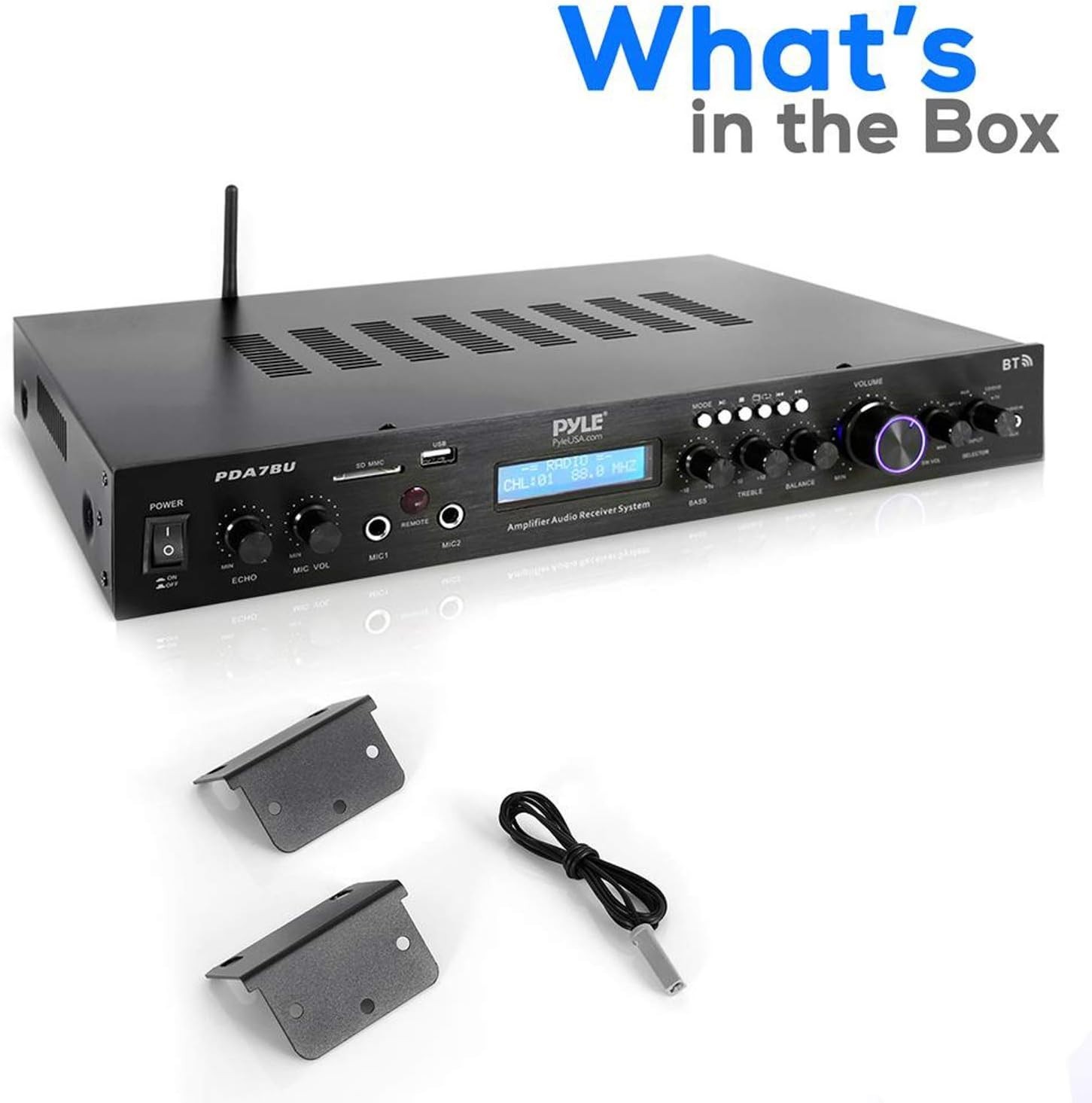 Pyle 5 Channel Wireless Bluetooth Power Amplifier 200W Stereo Speaker Receiver