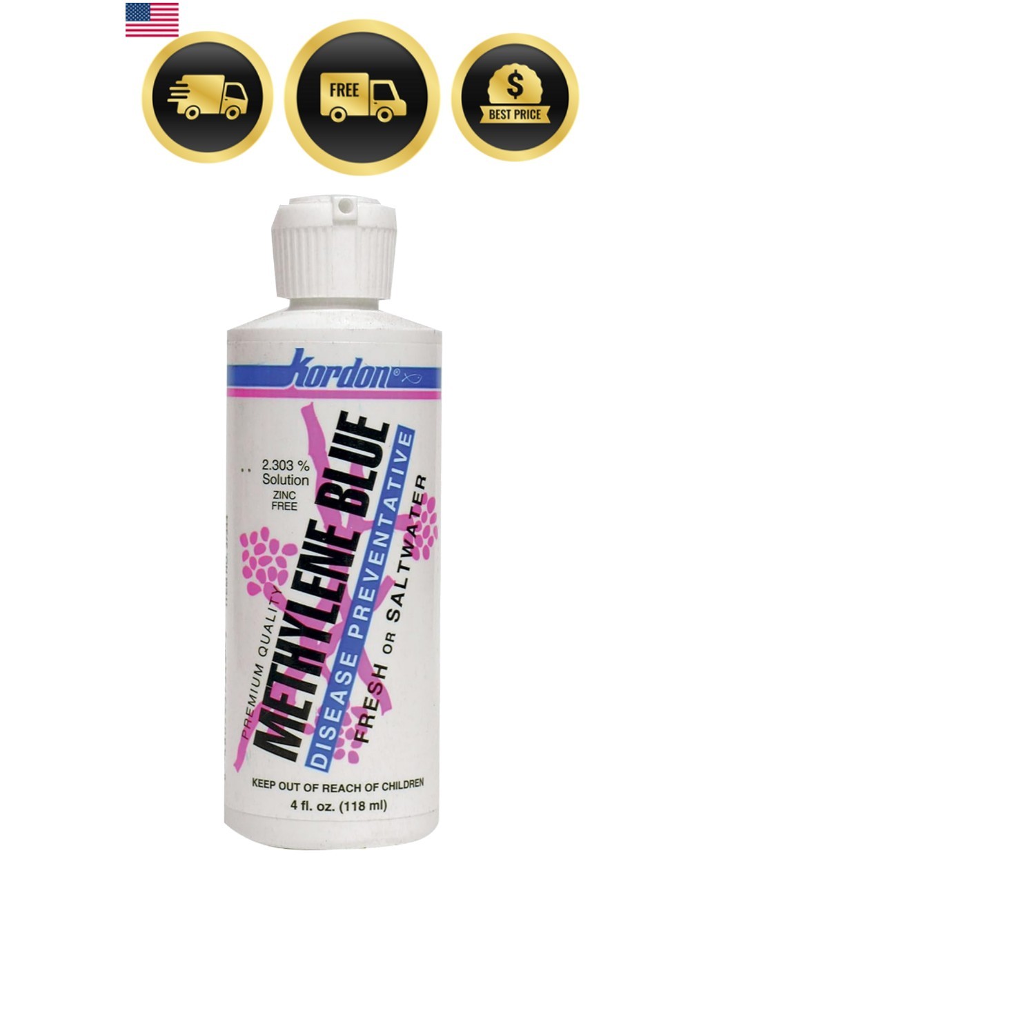 Aquarium Fish Methylene Blue Treatment Fungal Parasite Control 4oz