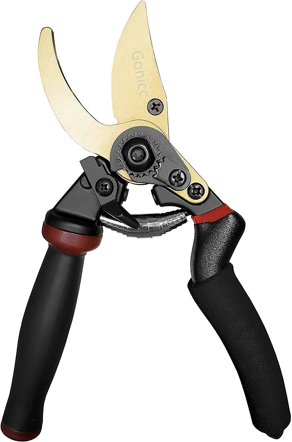gonicc 8.5" Professional Golden Rotating Titanium Bypass Pruning Shears