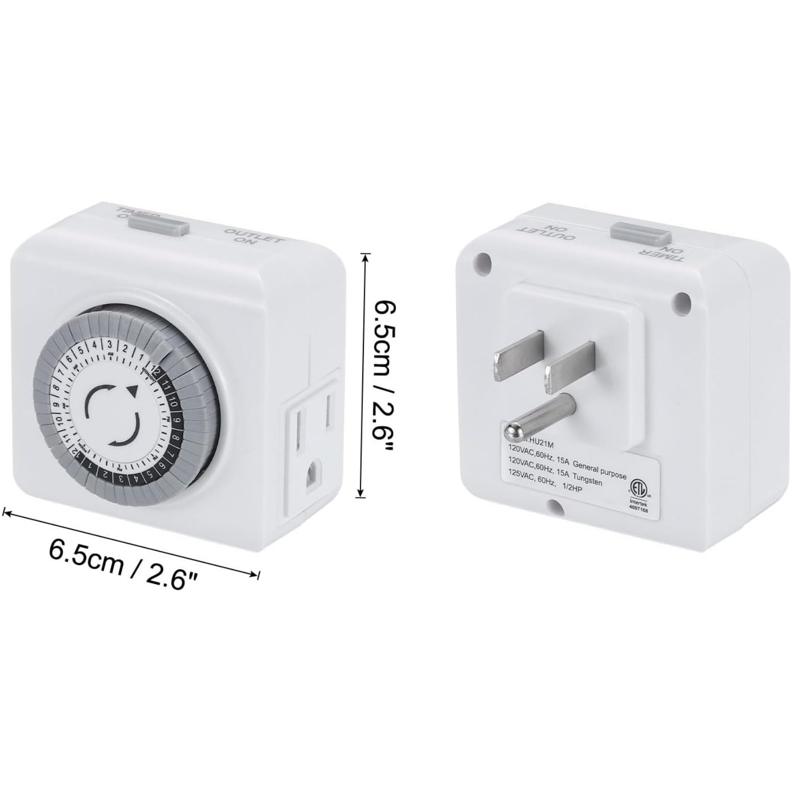 2 Pack 110-125V 3-Pin Timer Switch For Lighting System 24-Hour Programmable