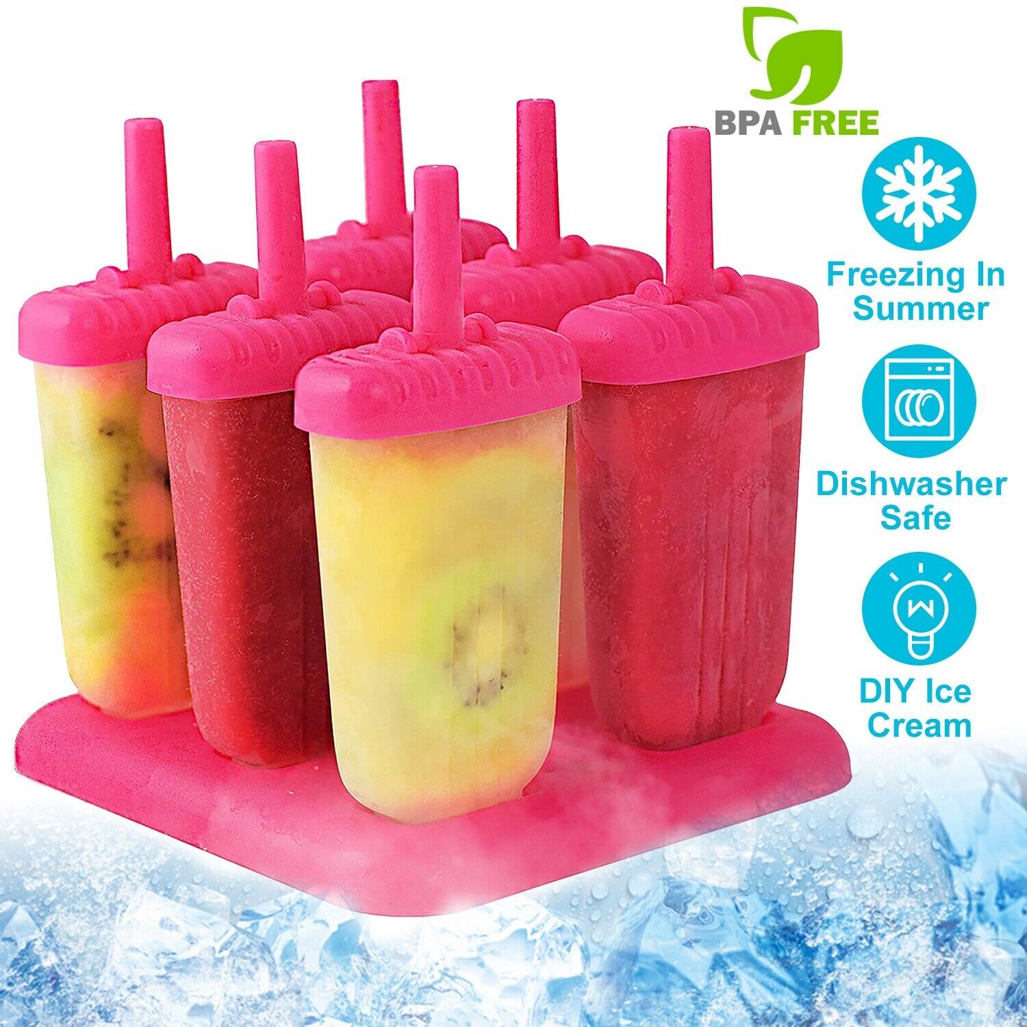 6pcs Reusable Popsicle Molds Ice Cream Plastic Popsicle Mold DIY Homemade Mold