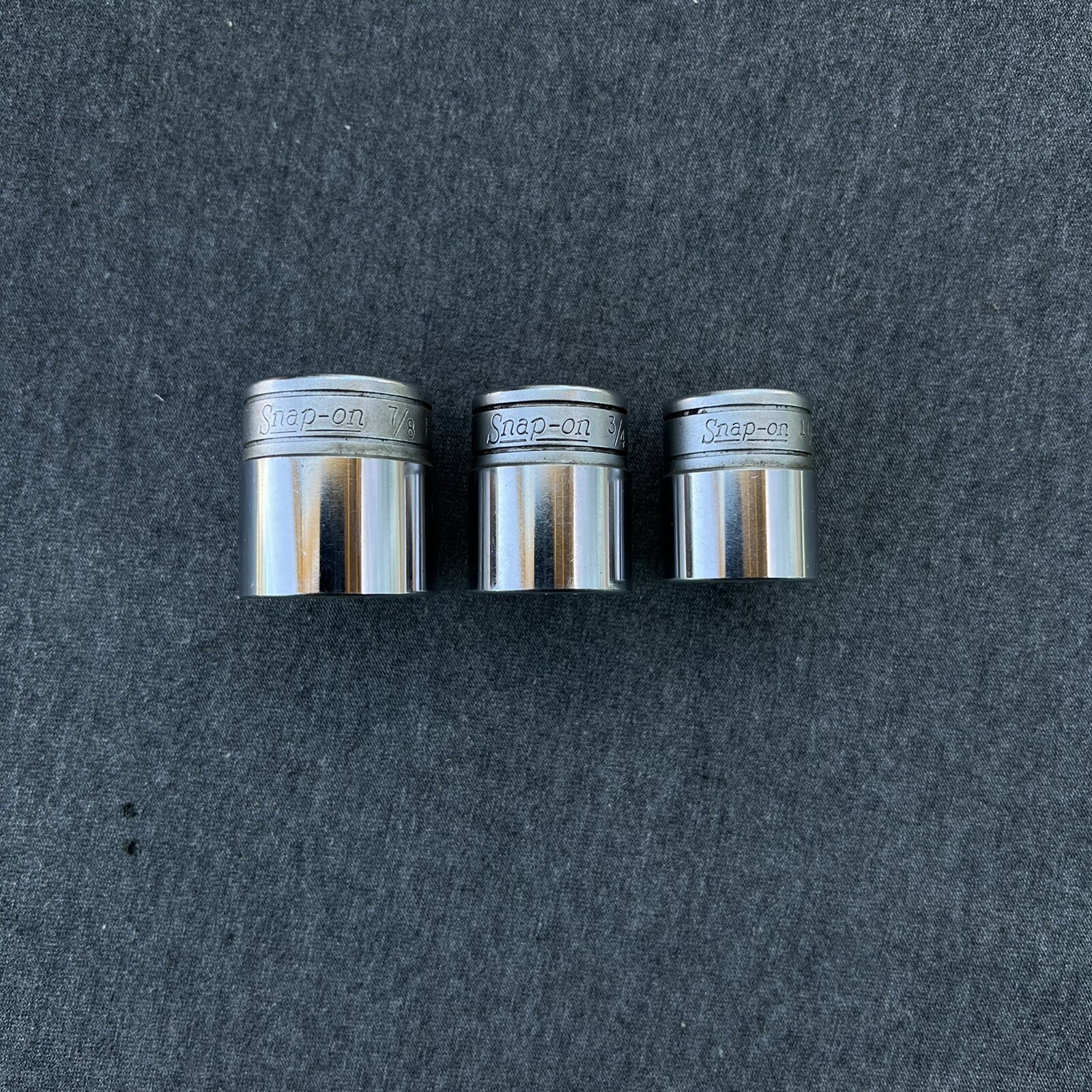 3 Snap-On Sockets F281 7/8" , F241 3/4", F221 11/16”,  3/8 Drive 12-Point USA