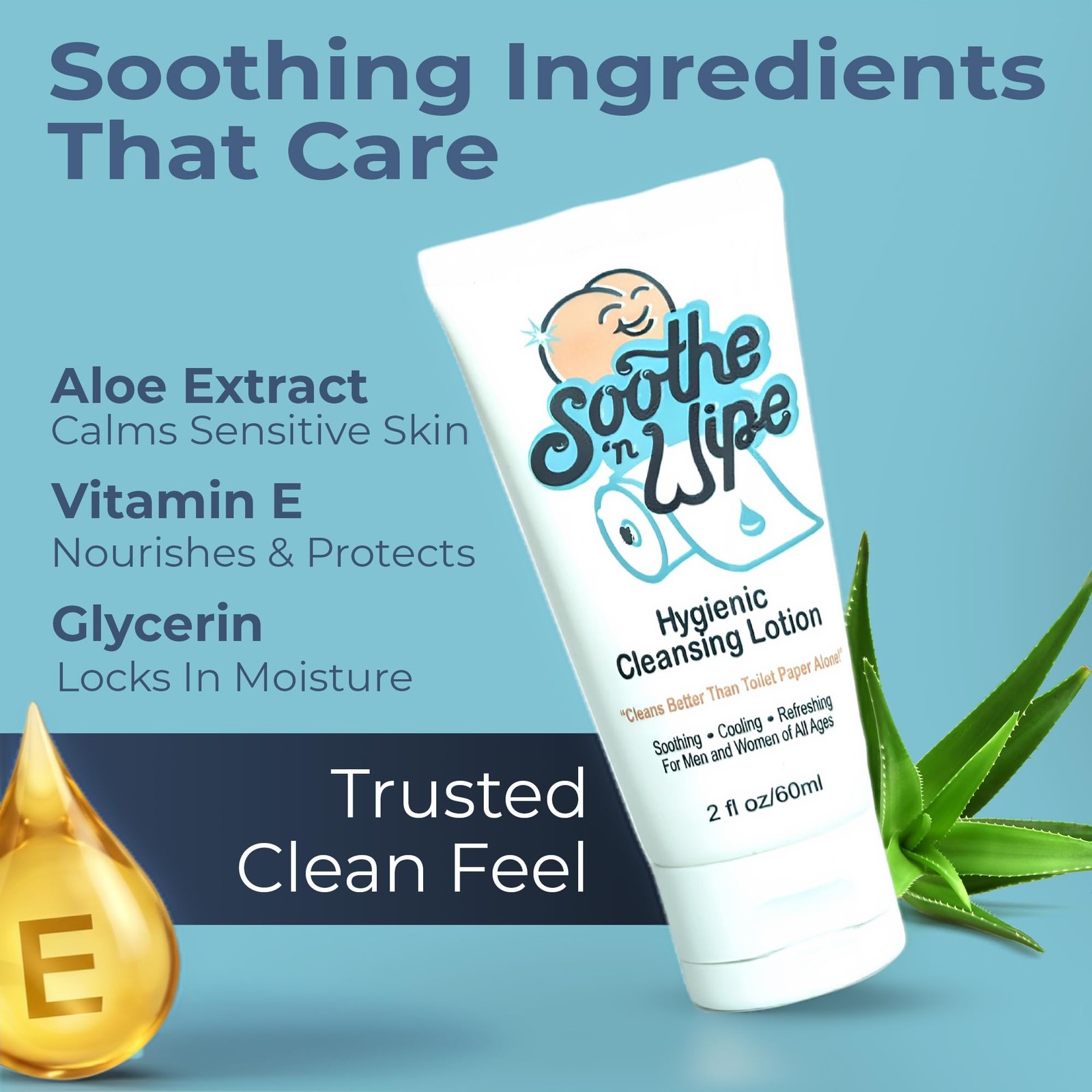 SOOTHE 'N WIPE Hygienic Cleansing Lotion, Flushable Wipe 2 Fl Oz (Pack of 1)