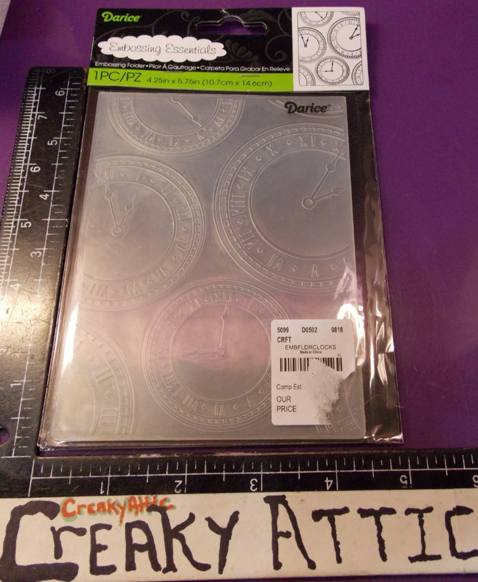 ASSORTED CLOCKS BACKGROUND 1 FOLDER EMBOSSING EMBOSS PAPER  DARICE 29571 CREAKY