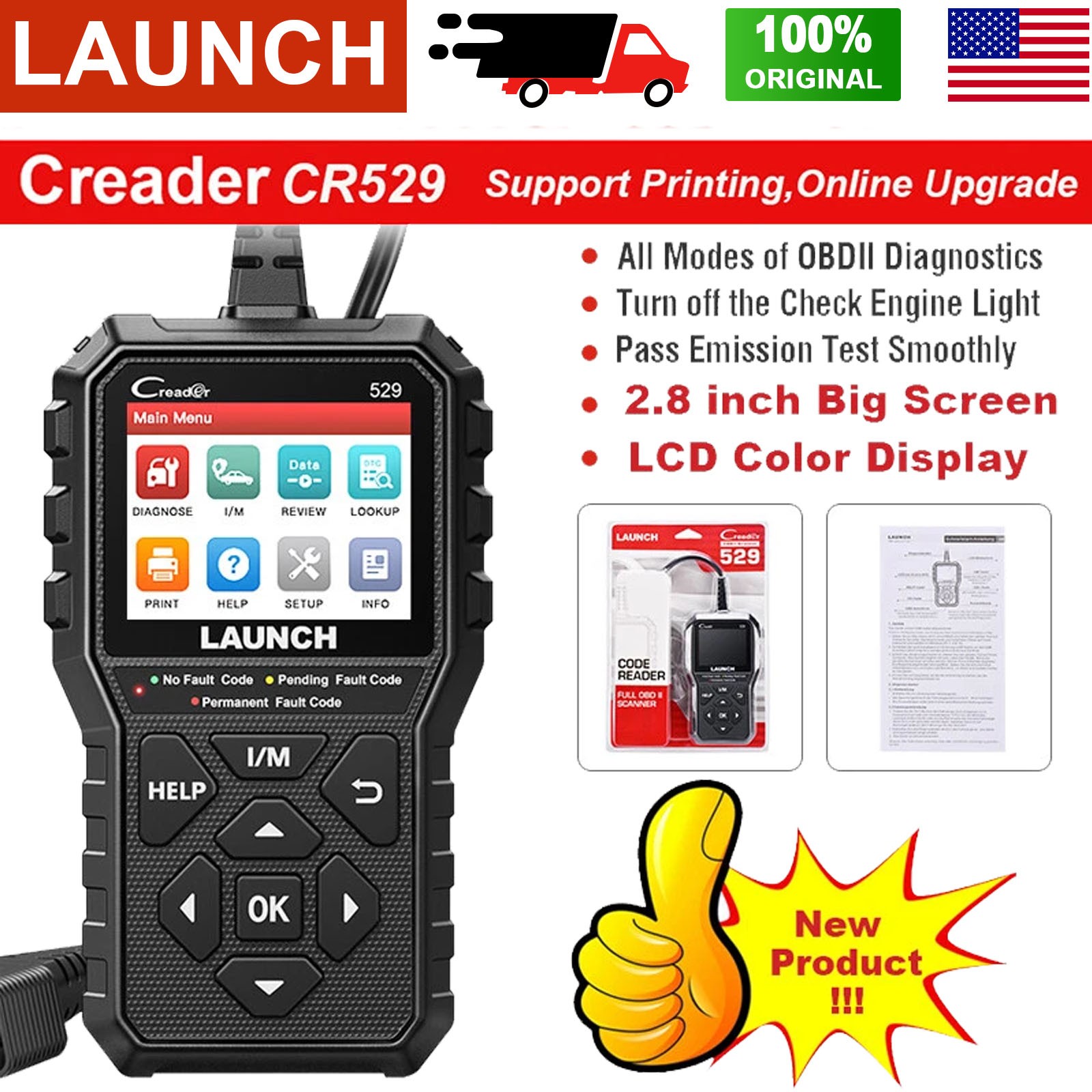 LAUNCH OBD2 Scanner Code Reader Automotive Scan Tool Engine Check Car Diagnostic