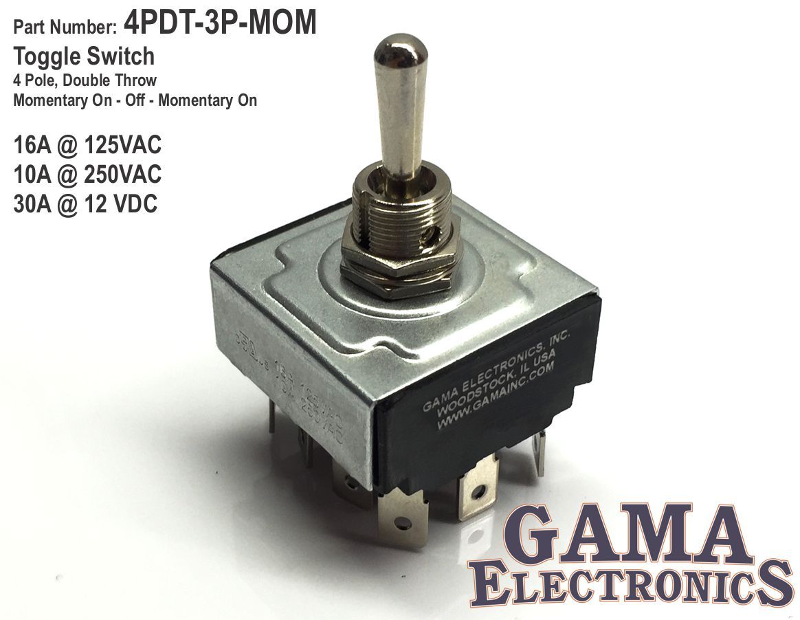 Toggle Switch 4 Pole, Double Throw Momentary On-Off-Momentary On Toggle Switch