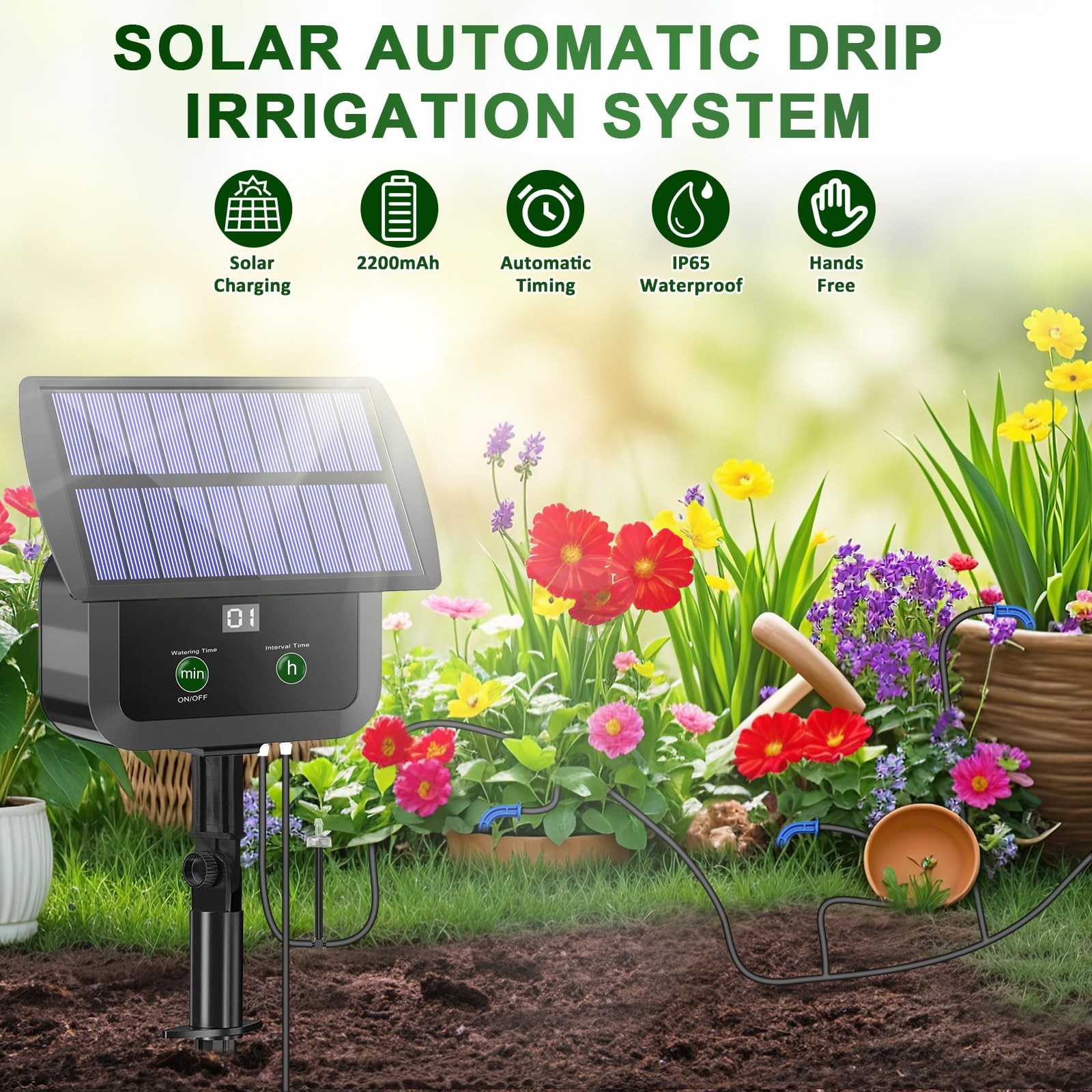 LCD Display Solar Drip Irrigation System Kit, 30 Working Modes & 10 Watering Int