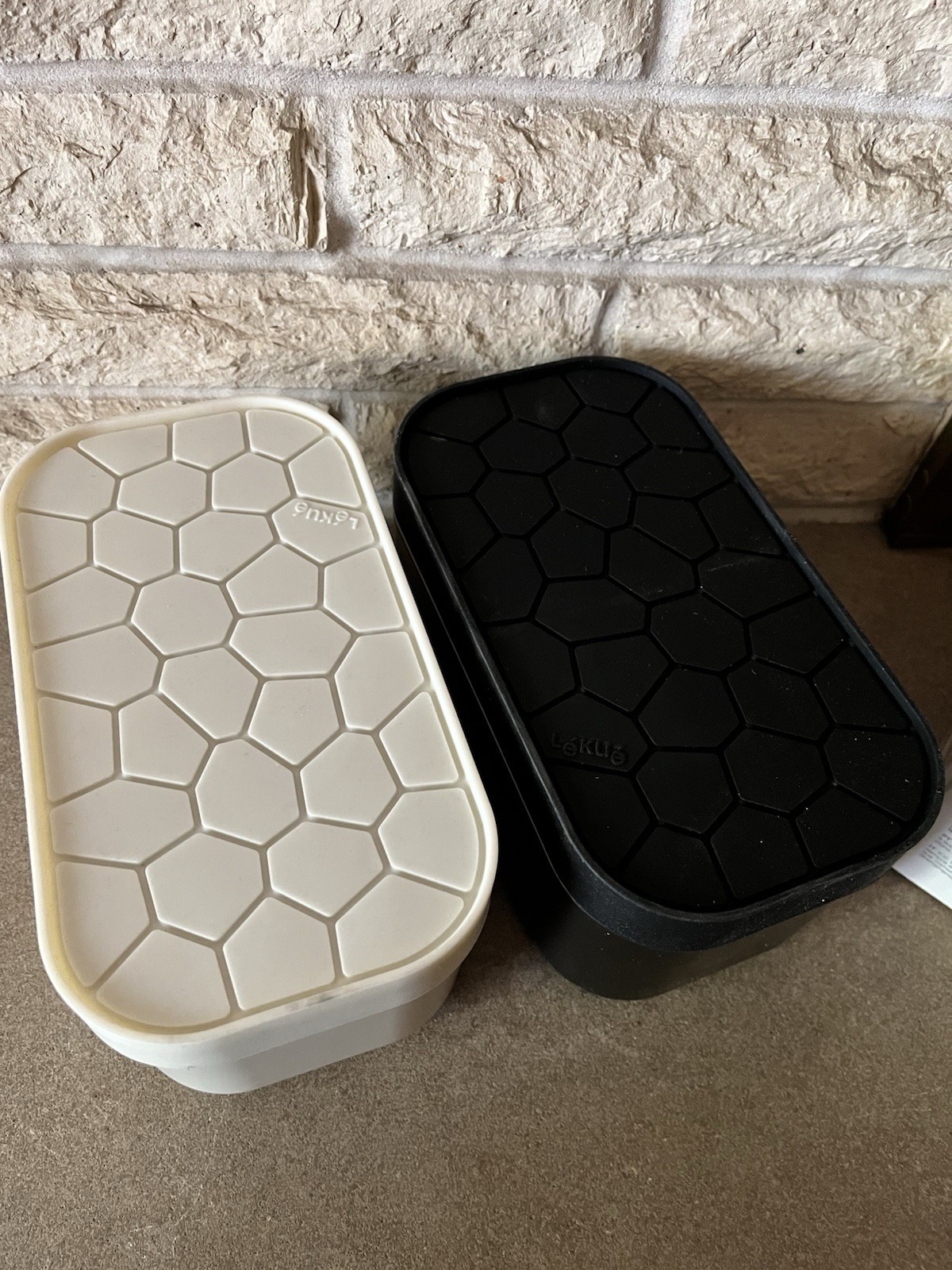 Pair of Black and White Lekue Silicone Ice Cube Trays and Bins -One EUC, One NIB