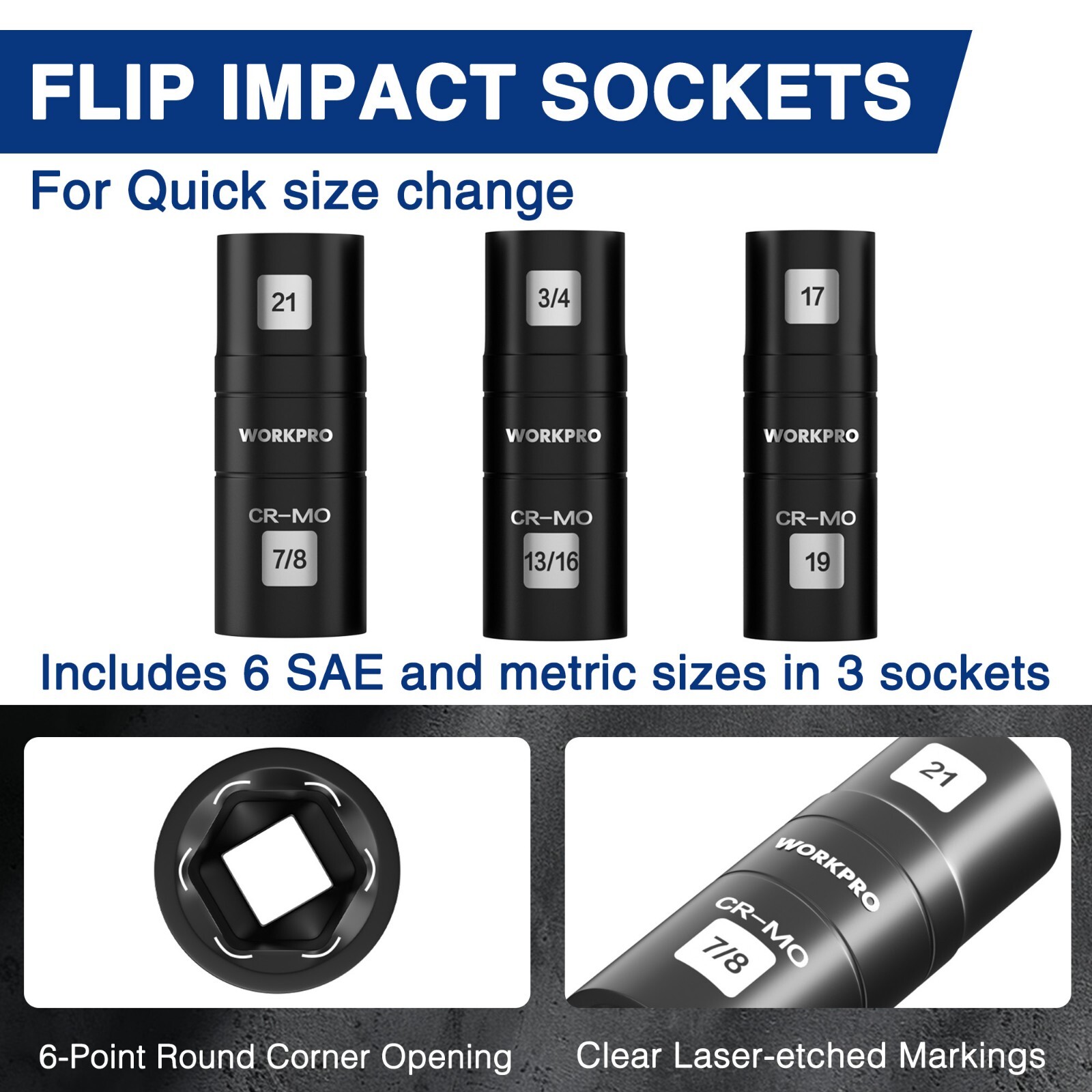 4PCS Impact Socket Set 1/2" Drive, Lug Nut Socket Set Cr-Mo Steel Polished