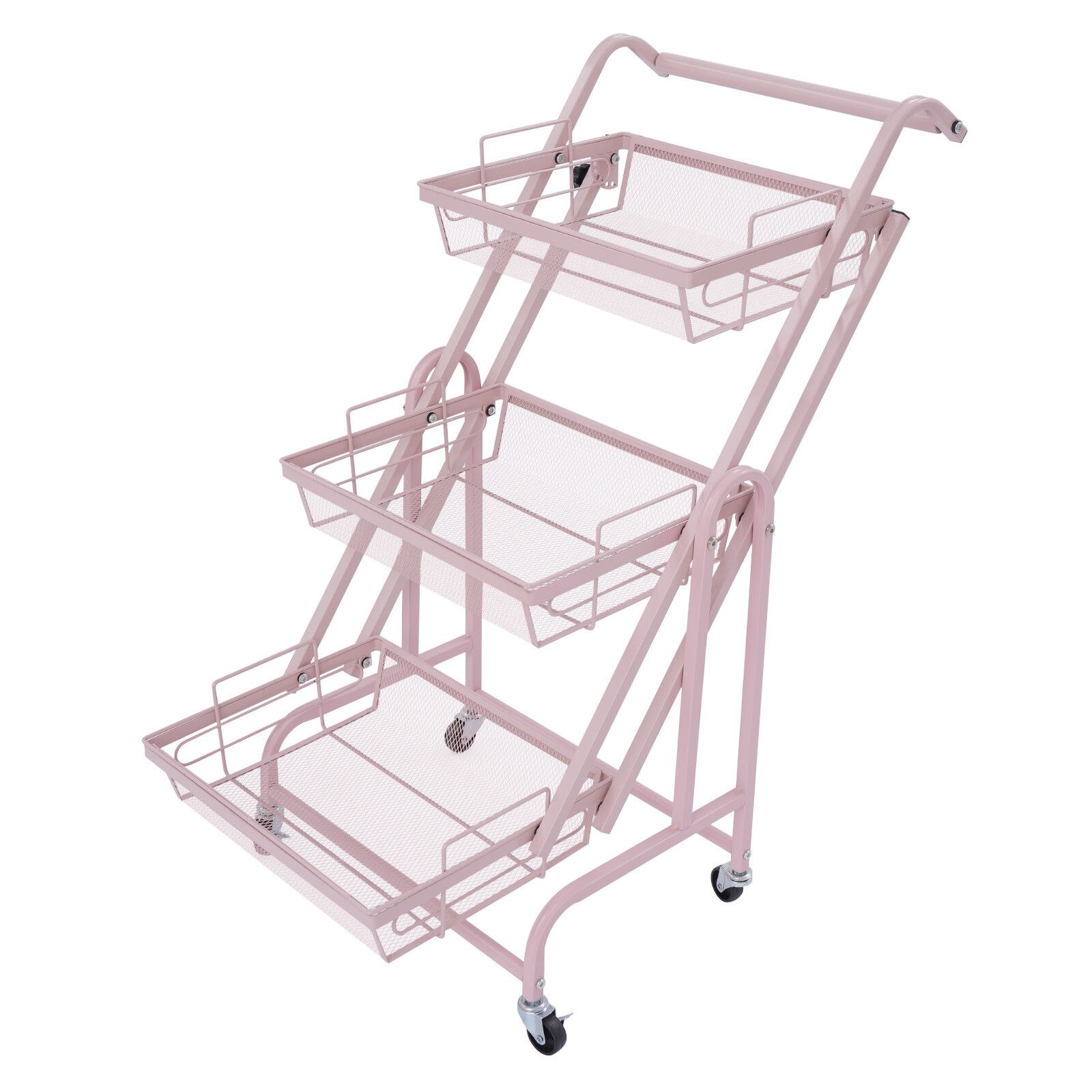 3-Tier Adjustable Metal Rolling Utility Cart, Movable Storage Cart for Kitchen
