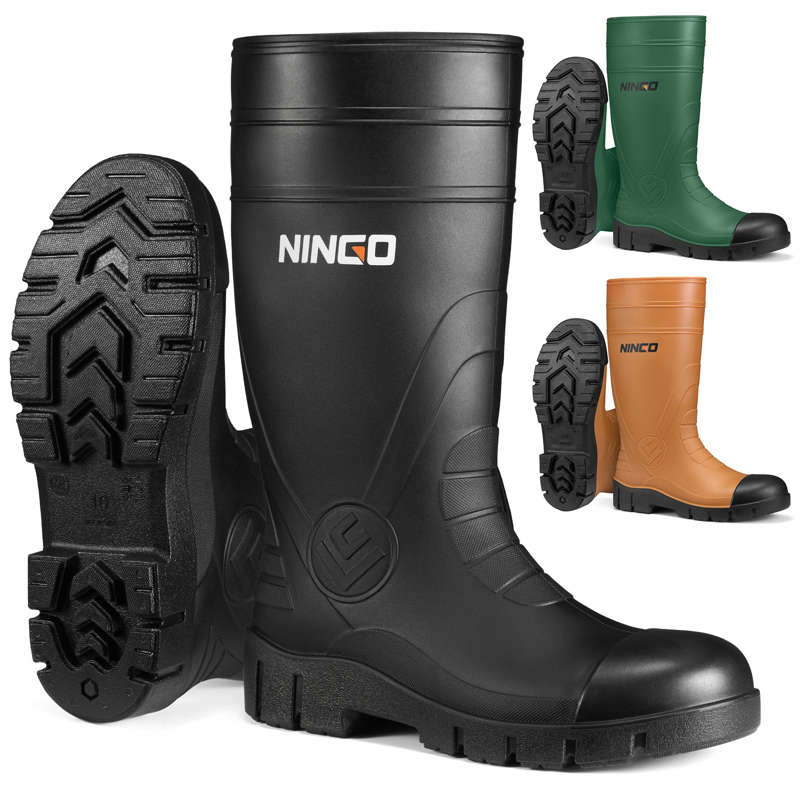 NINGO Men Steel Toe Waterproof Rain Boot Puncture & Slip Resistant Mud Work Boot