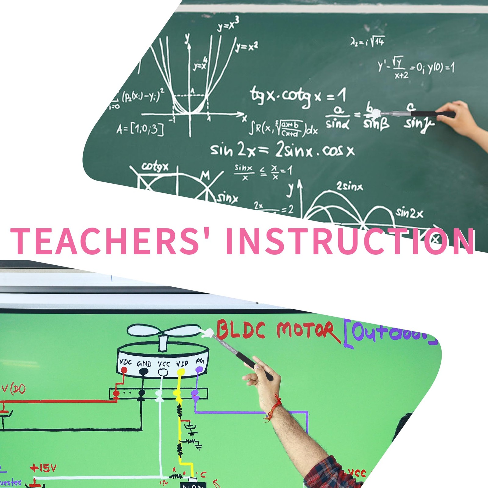 2 Pcs Telescopic Teacher Pointer Stick, Retractable Finger Hand 2 Pcs, Black