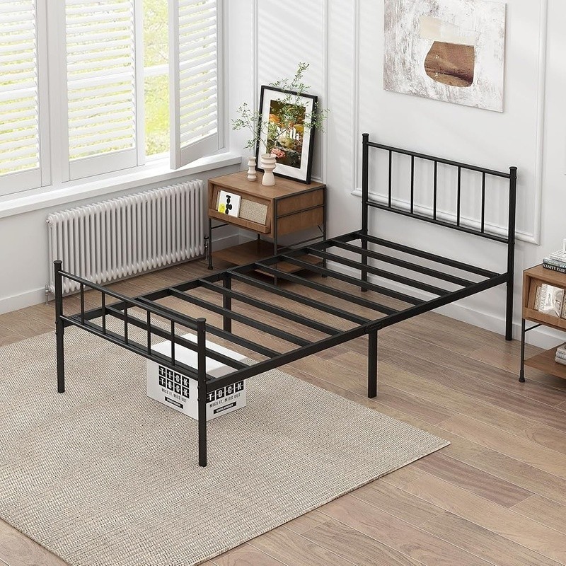 Twin Bed Frame Alloy Steel Platform No Box Spring Easy Assembly Safe Design New