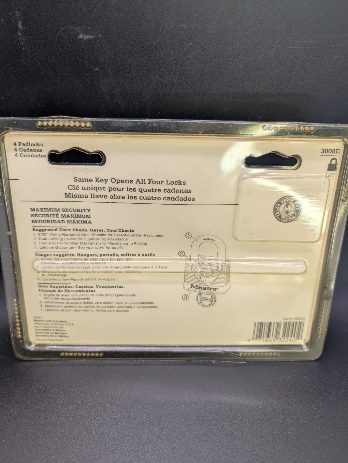 Master Lock 3008D No. 3 Padlock 4 Pack