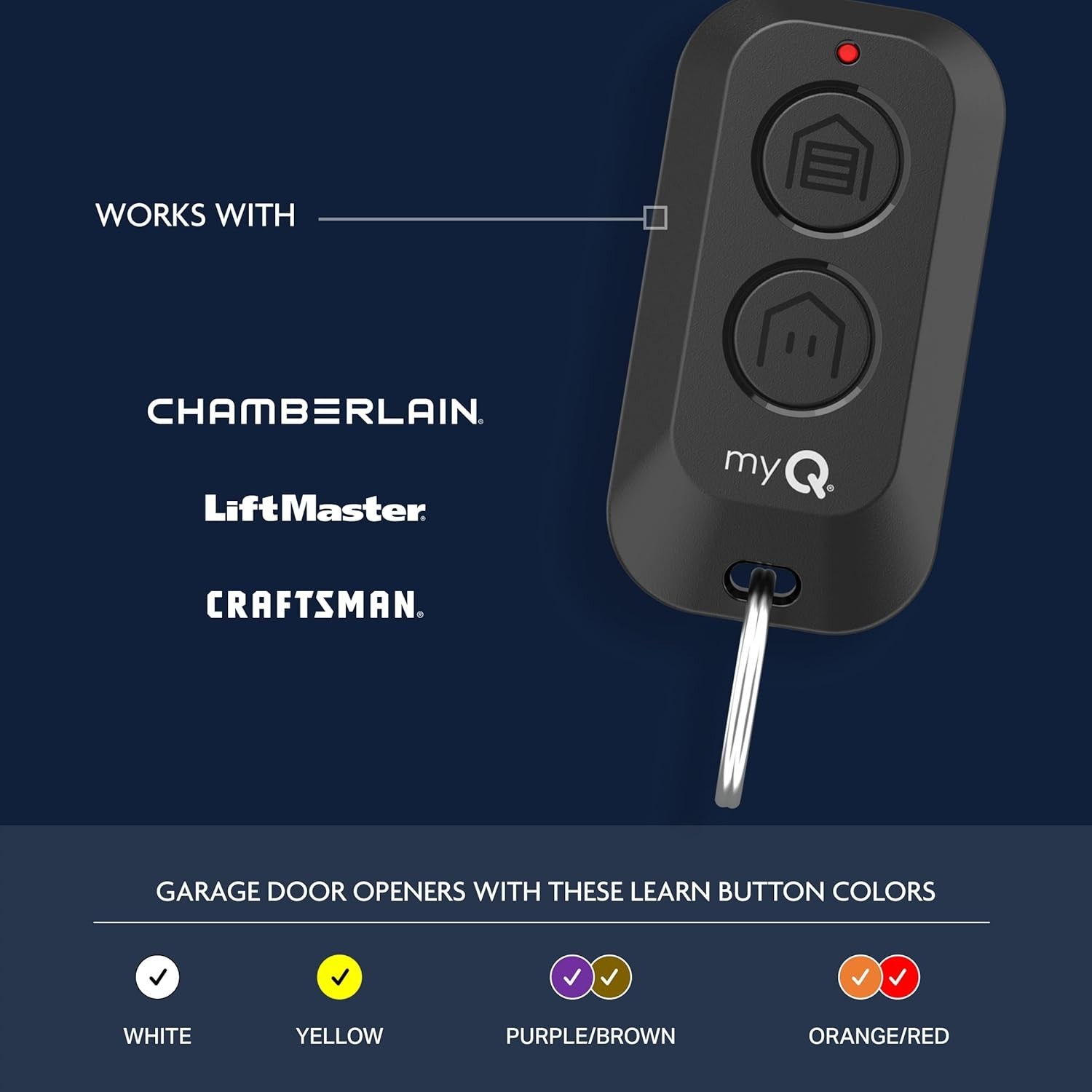 Compact myQ Keychain Garage Door Remote - 1300 ft Range & No Setup Hassle