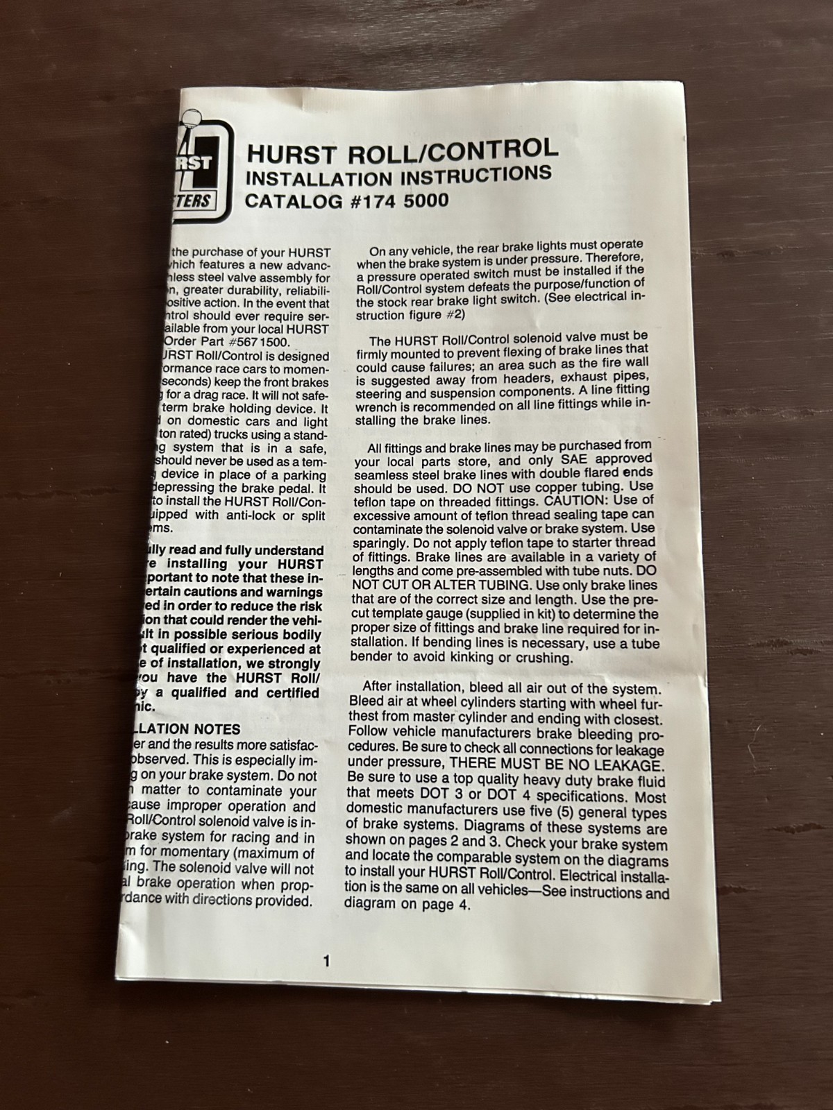 Vintage Hurst Shifter Roll  / Control Line Lock Installation Instructions