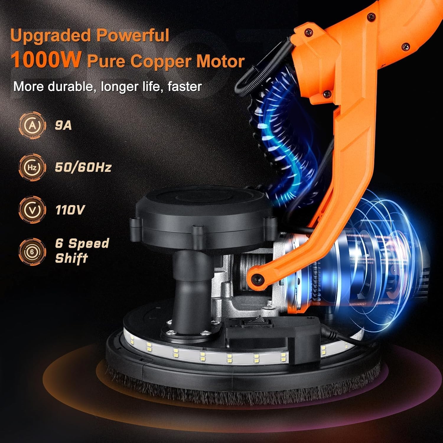 Versatile Drywall Sander with LED Light & Retractable Handle - 15 Discs Included