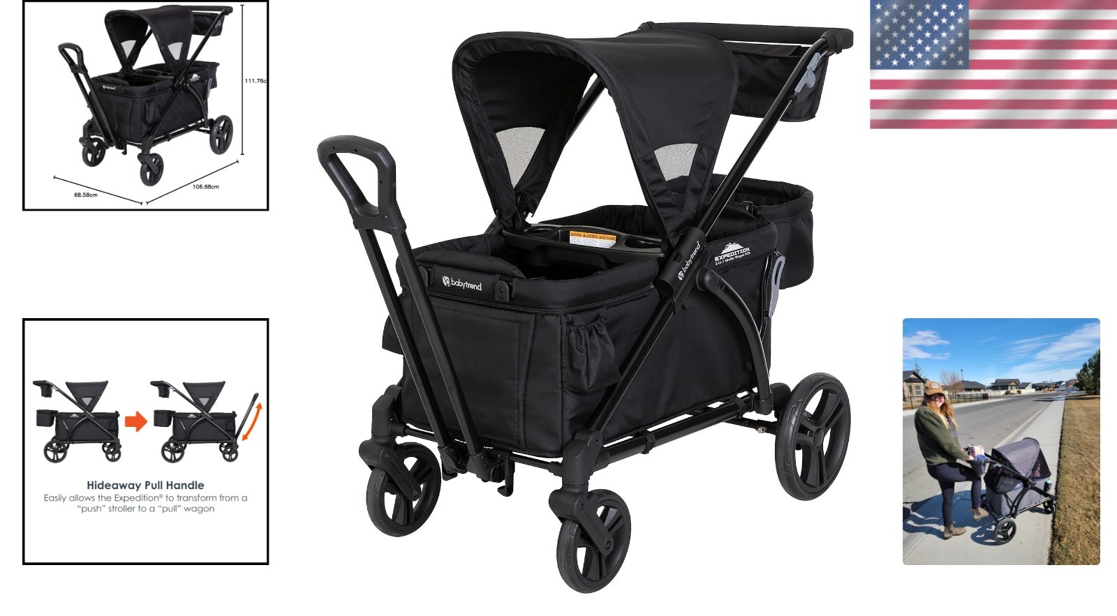 Expedition 2 in 1 Stroller Wagon Plus Ultra Black with Extra Large Cargo Space