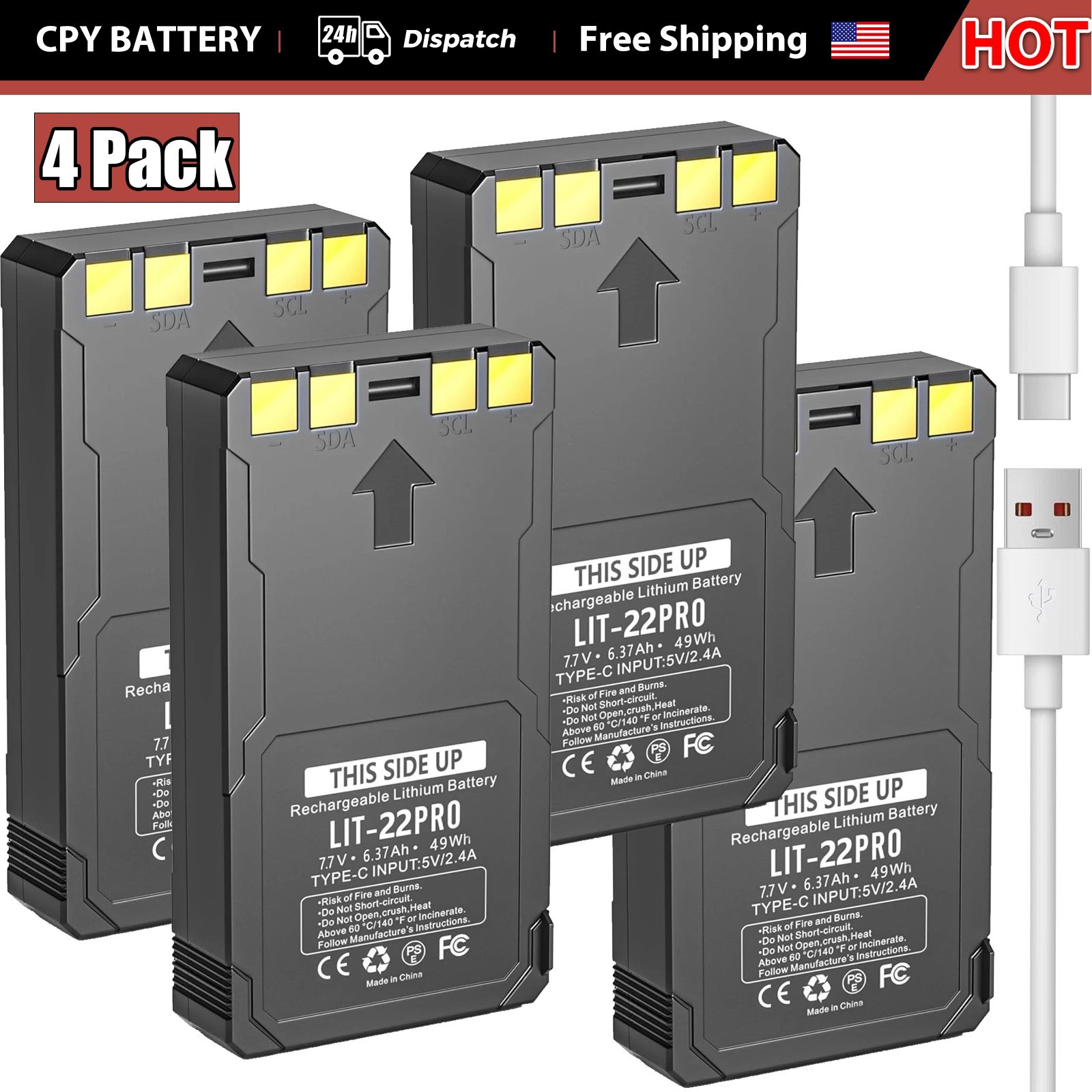 4-Pack 6370mAh Rechargeable Batteriey for SPYPOINT Trail Camera Flex-M Flex G-36