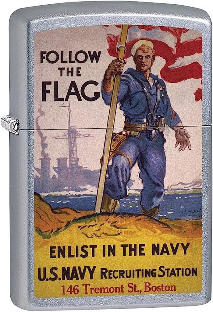 Zippo 08351 Military Poster US Navy Follow The Flag Street Chrome Lighter