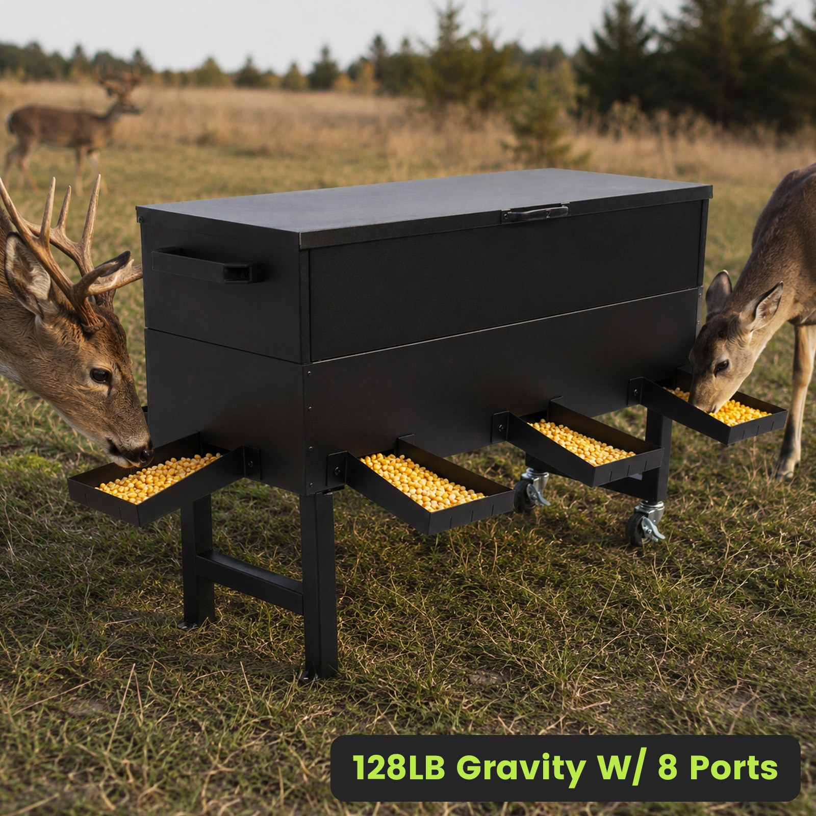 Heavy Duty 128LB Gravity Deer Feeder with 8 Ports Wild Game Livestock Feeder