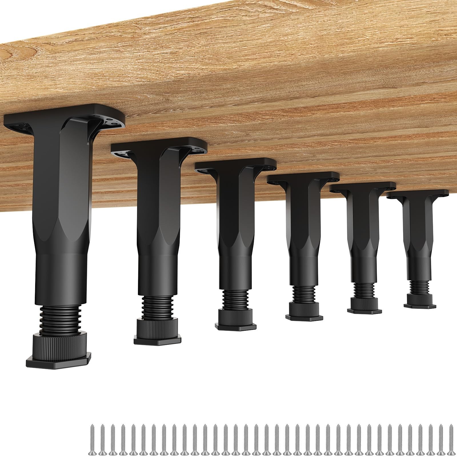 6 PCS Adjustable Bed Frame Support Legs (5.1"-8.3") - 6 5.1"-8.3", Black