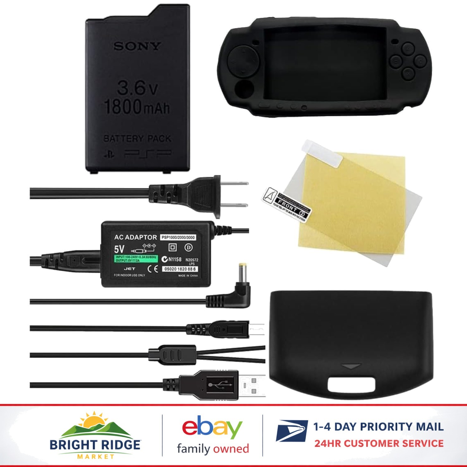 Rechargeable Battery for PSP 1000 with Charging Cable and Accessories Bundle