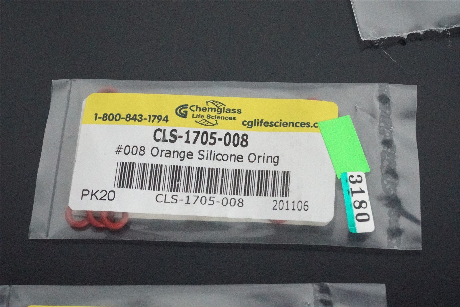 Chemglass CLS-1705-008 #008 Orange Silicone ORing PK20 NIB