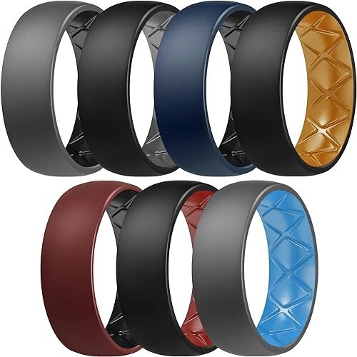 Silicone Ring Men 7 pcs of Breathable Mens Silicone Rubber Wedding Rings Bands