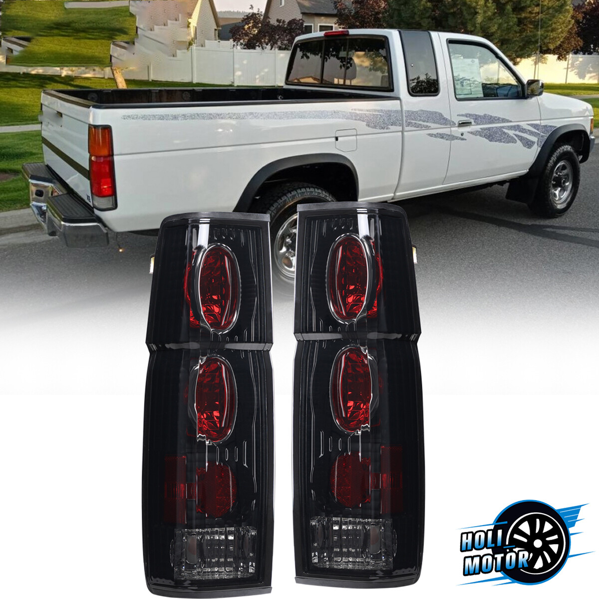 Tail Lights for 1986-1997 Nissan Pickup Hardbody D21 Rear Lamps Black Smoke Lens