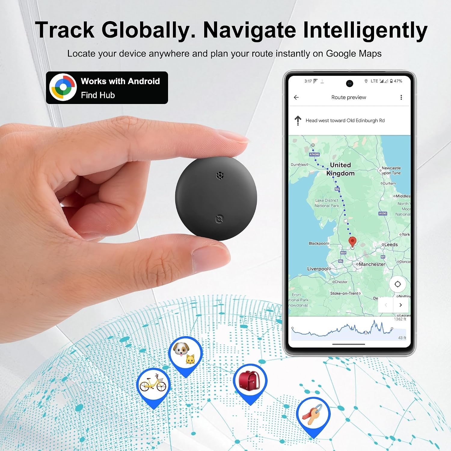 Android Tracker Tags, 1 Pack Google Certified Smart Tracker with Silicone Cas...