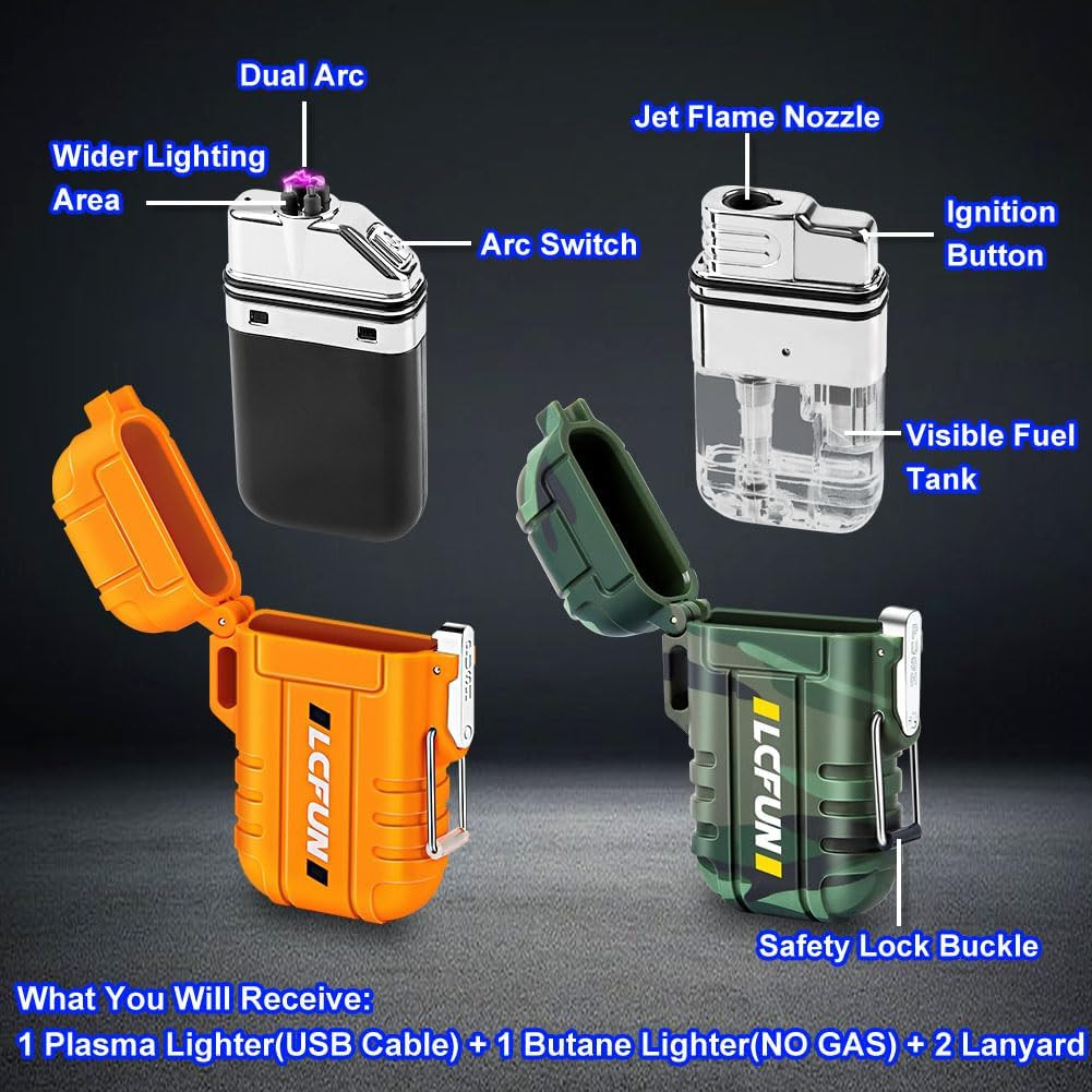 Survival Lighter 2 Pack Waterproof Windproof Plasma Arc Torch Camping Gear