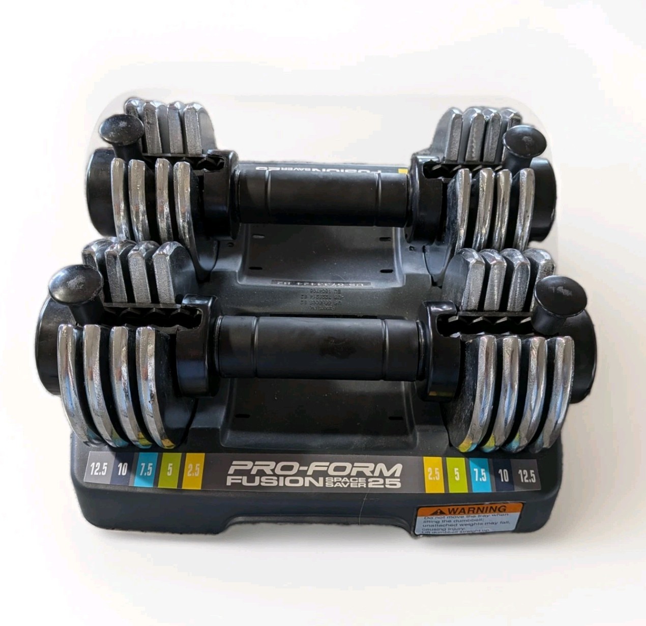 Pro-Form Fusion Space Saver 25 Adjustable Dumbbells Weights 12.5 lbs X 2 w/ Tray
