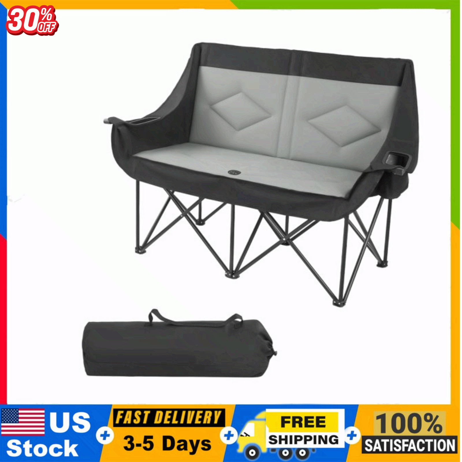 Double Camping Chair for Two, Sturdy Design with 660 lbs Weight Capacity