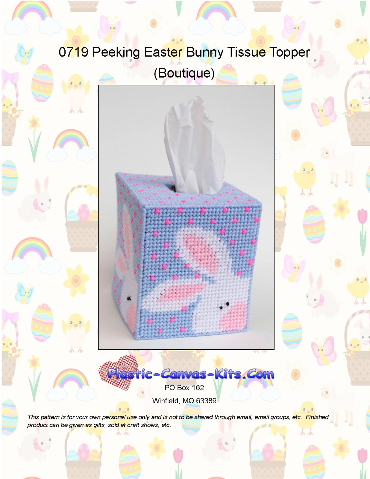 Peeking Bunny Tissue Topper-Easter-Plastic Canvas Pattern or Kit