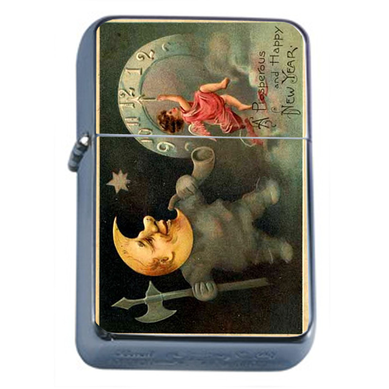 Vintage New Years Eve D3 Flip Top Oil Lighter Wind Resistant Flame