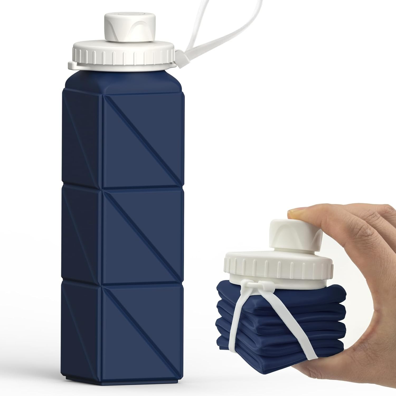 Collapsible 20.6oz Silicone Water Bottle BPA-Free Leakproof Blue