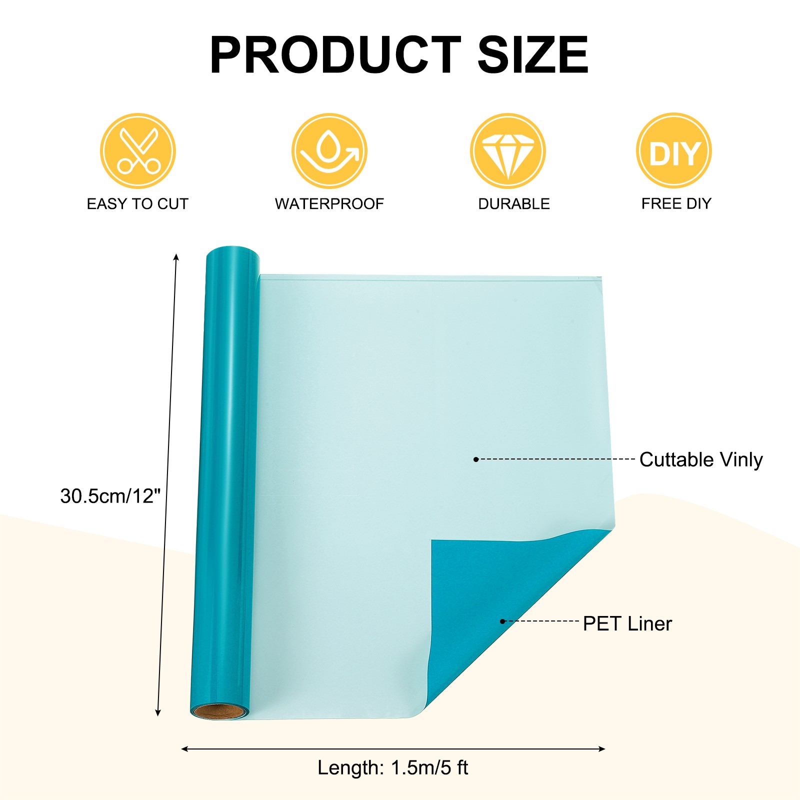 Light Blue Permanent Vinyl, 12 Inch x 5ft Vinyl Roll