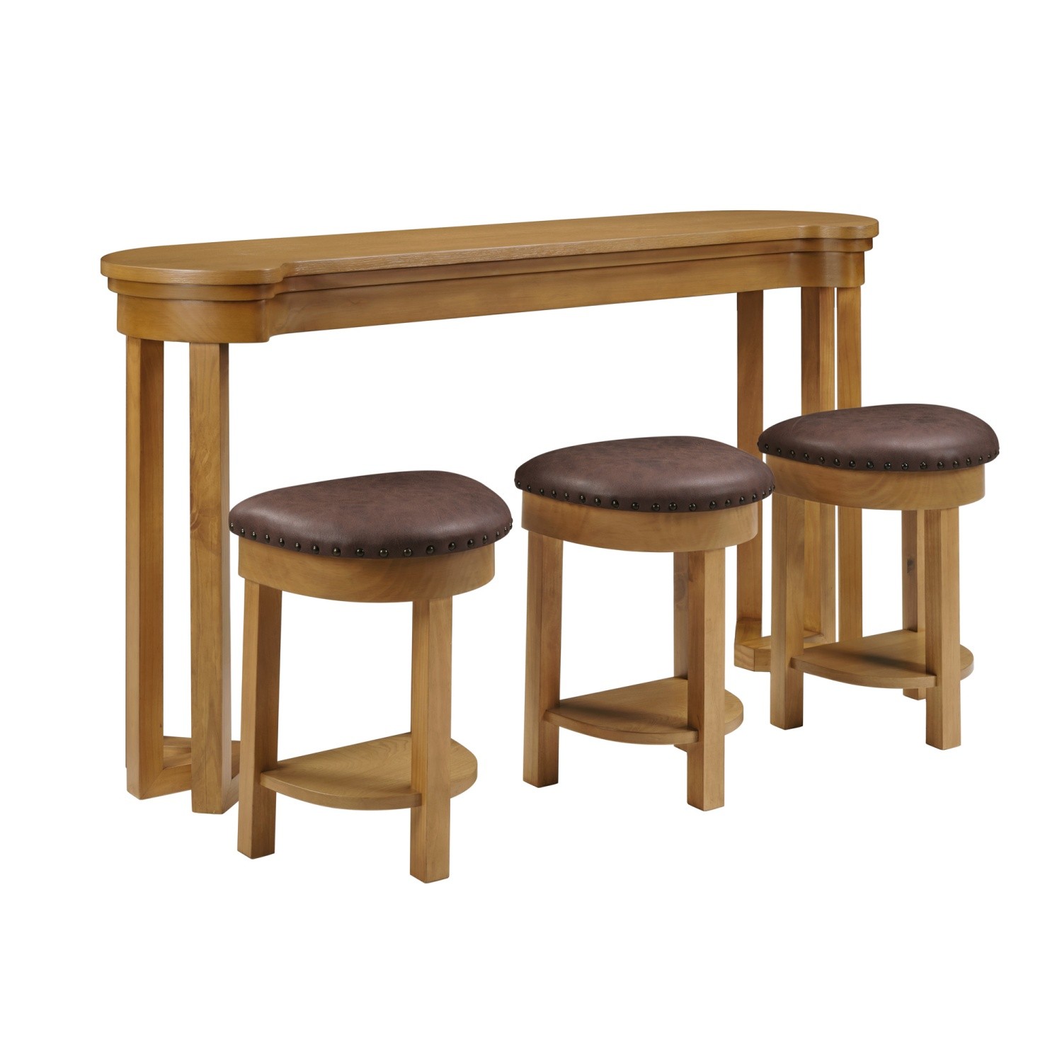 4 Piece Kitc/hen Counter Height Bar Table Set with 3 PU Padded Solid Wood Stool