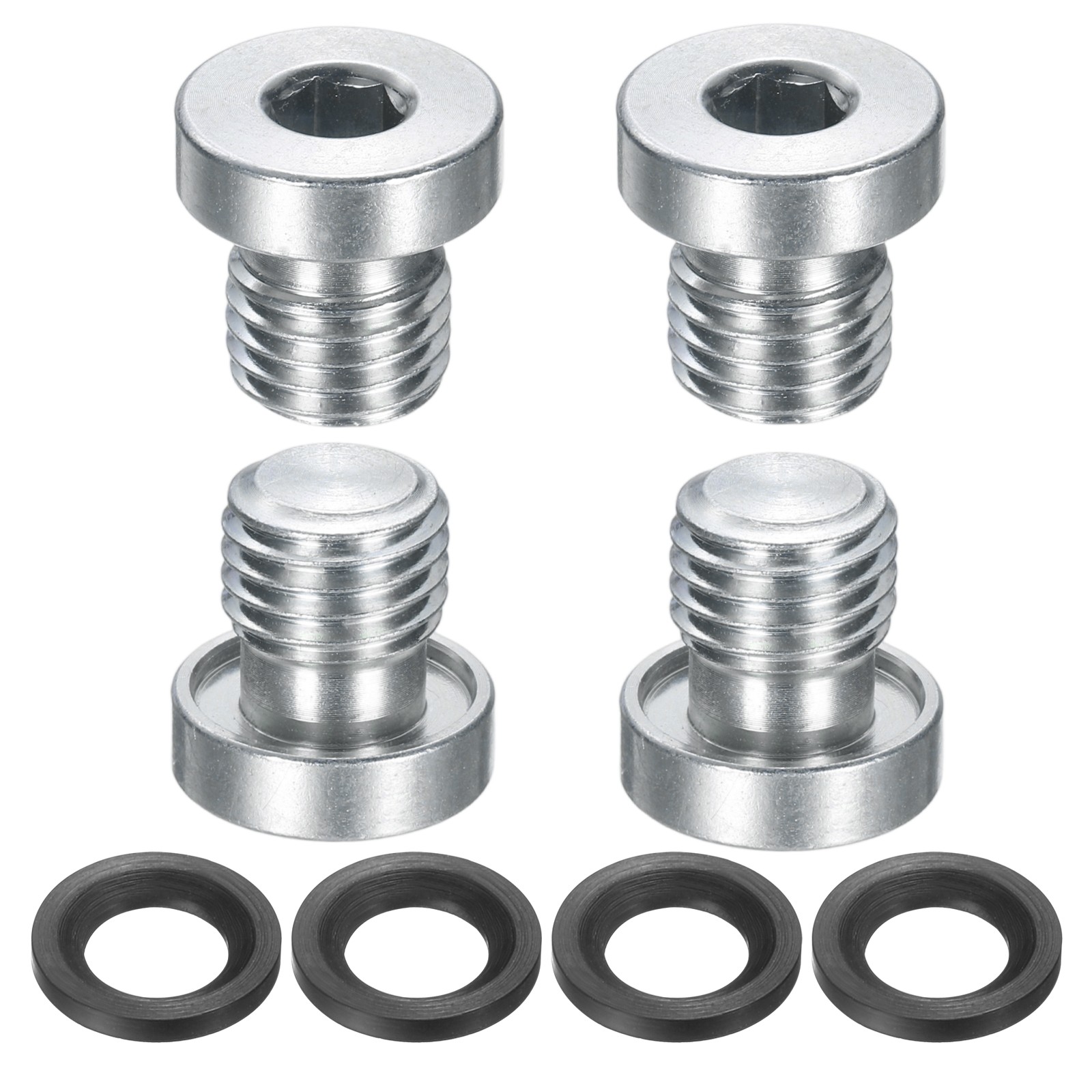 4Pcs M12x1.75 Carbon Steel Inner Hex Head Pipe Fitting Plug with O-Ring